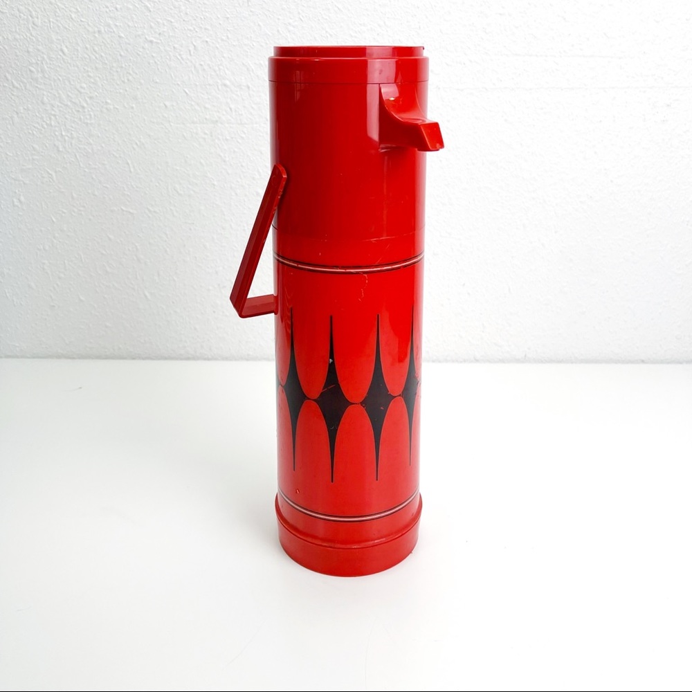 Vintage Aladdin Red MCM Plastic Quart Coffee Thermos, Christmas Made in USA